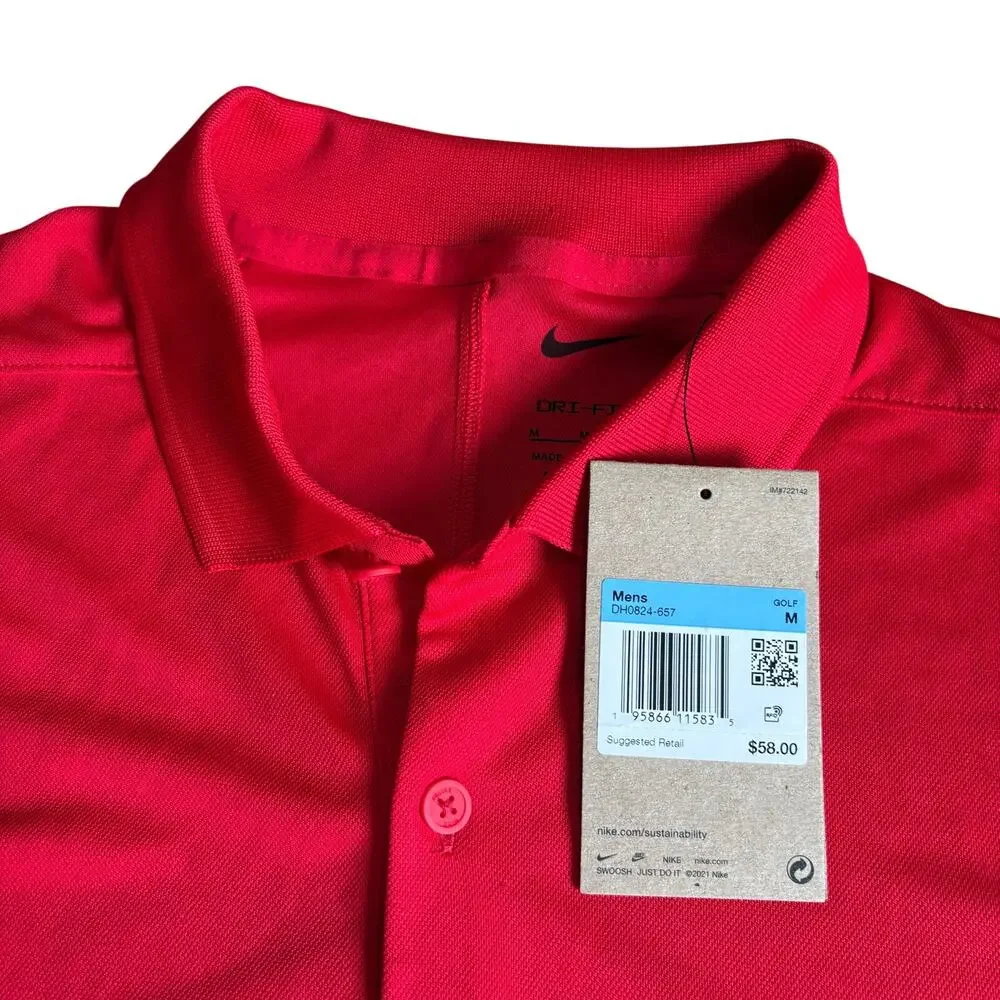 NWT Nike Dri-Fit Golf Polo Short Sleeve Performance Shirt Red White Swoosh MED
